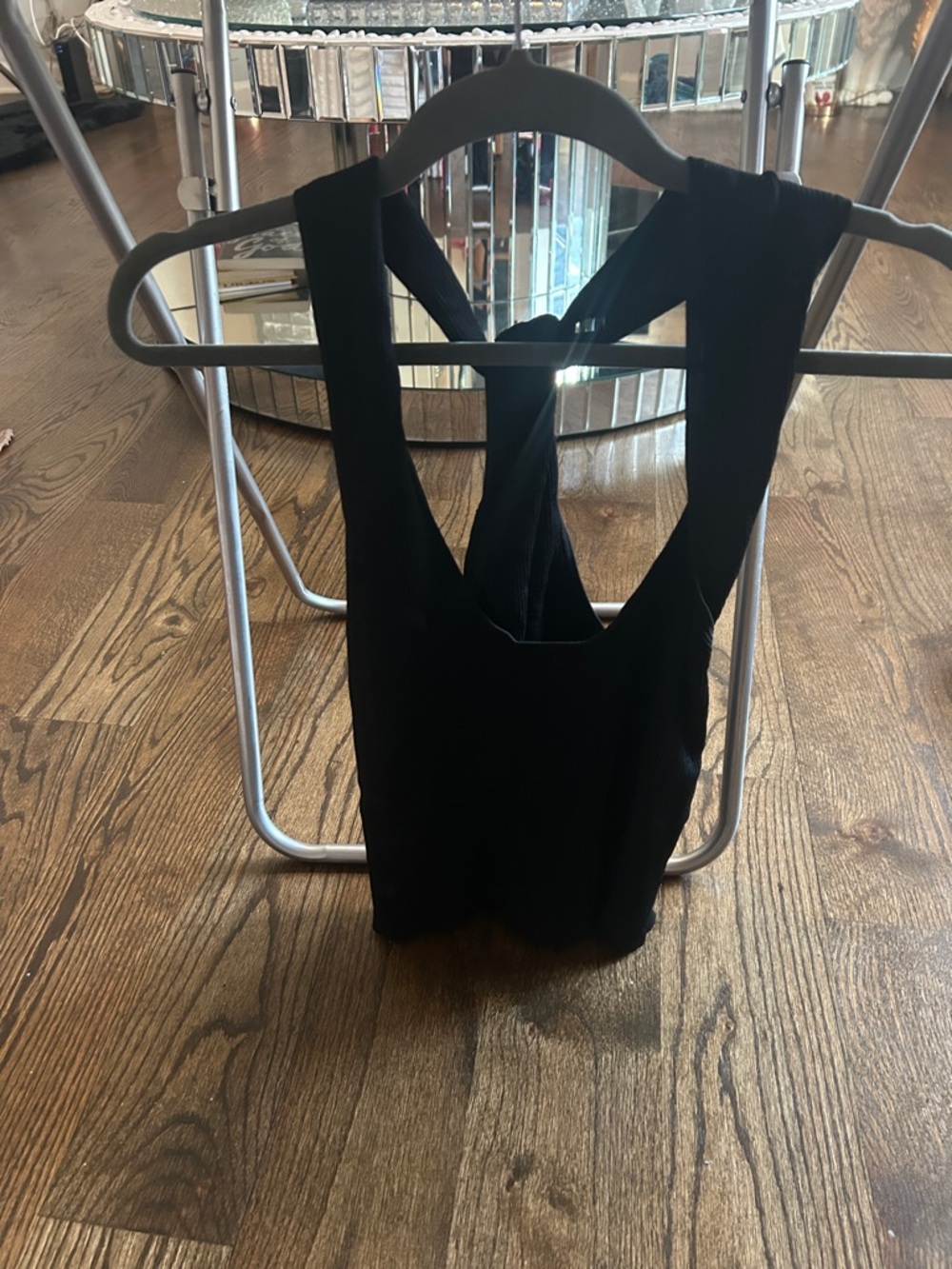Black Ribbed Tank Top with Crossover Back